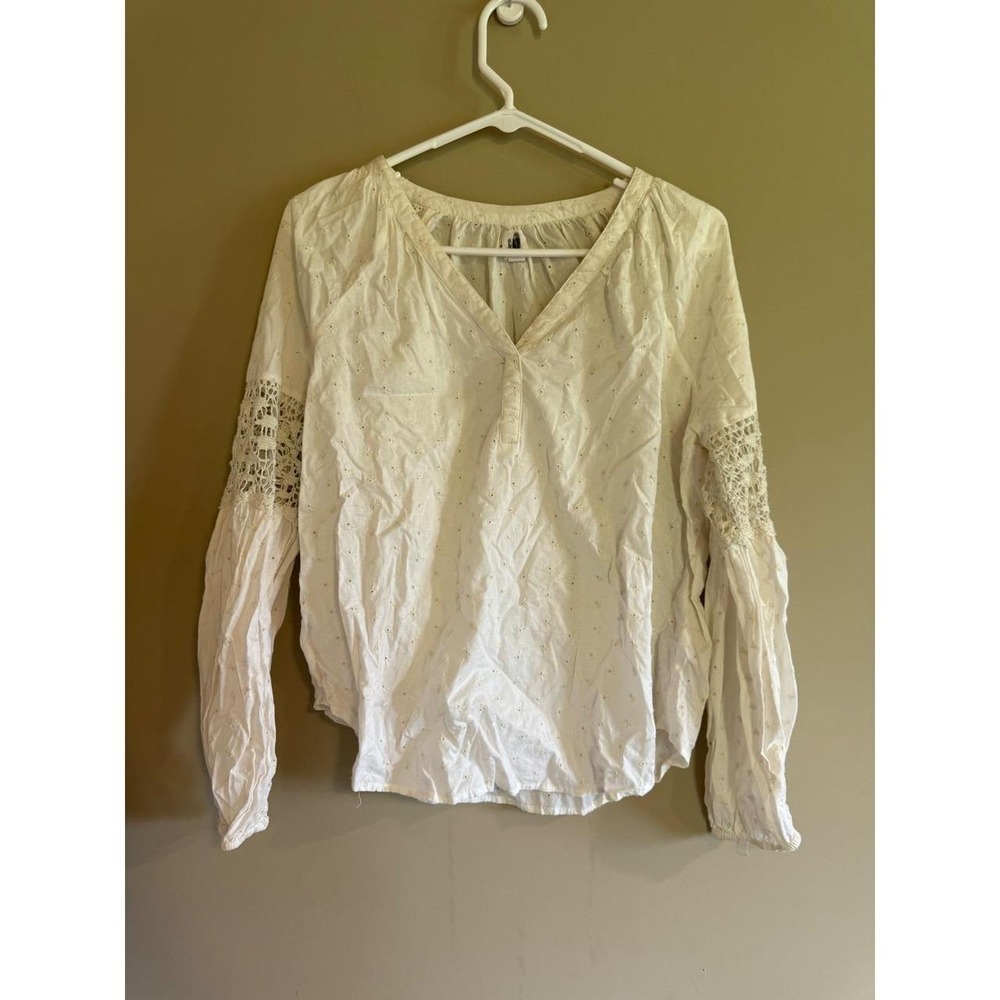 Gap Womens White Eyelet Embroidered Crochet Lace Long Sleeve Blouse XS